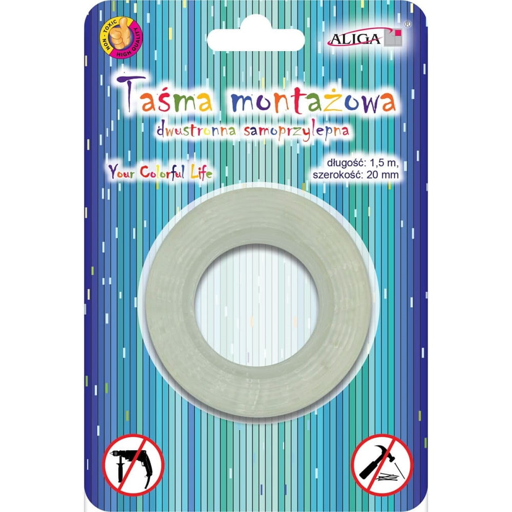 Taśma samoprzylepna przezroczysta dwustronna montażowa Aliga 20mm x 1,5 m