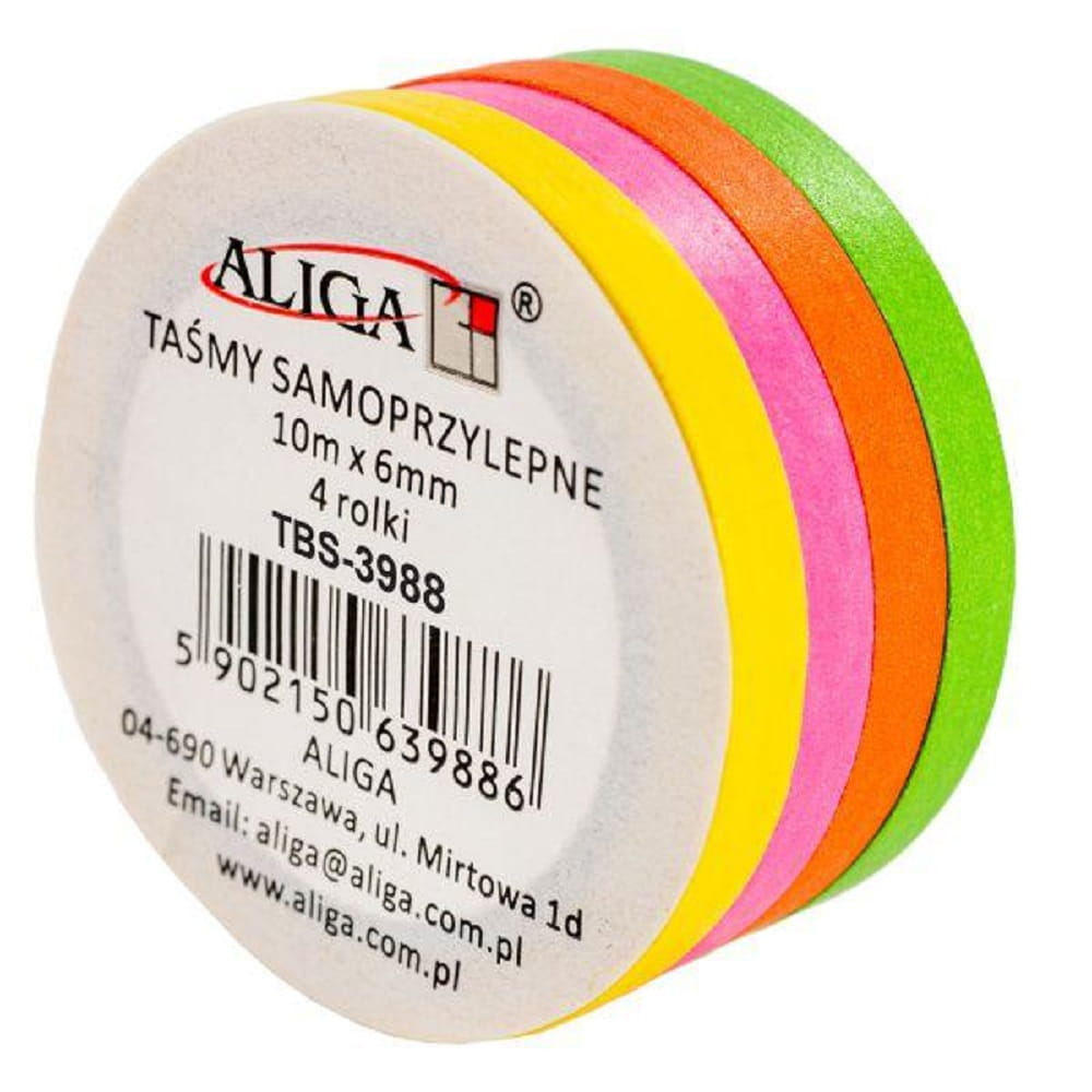 Taśma samoprzylepna matowa Aliga 6mm x 10m mix kolorów 4 szt