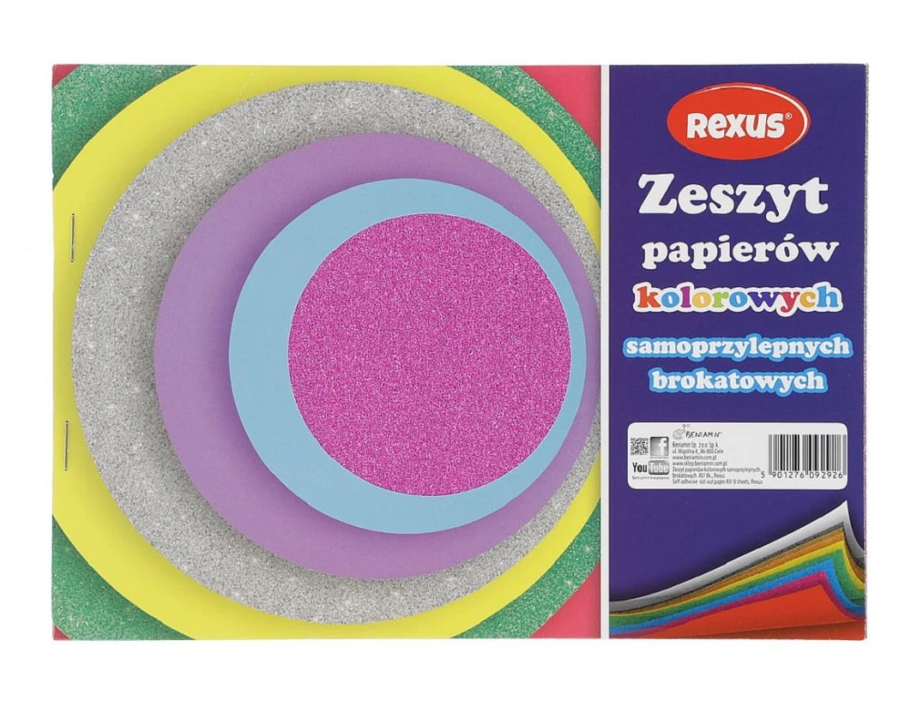 Blok papierów kolorowych brokatowych samoprzylepnych Rexus A5 - 8 kolorów