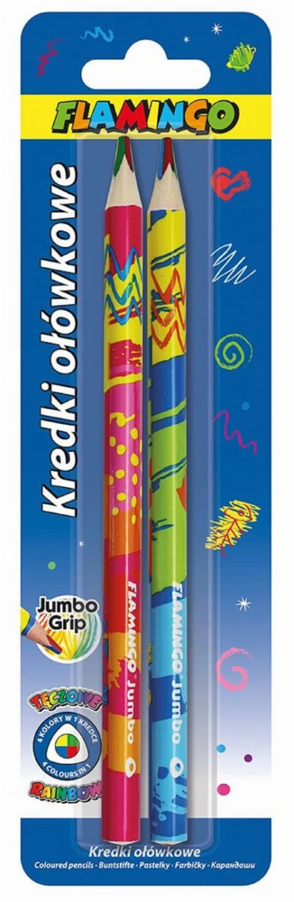 Kredki ołówkowe tęczowe Flamingo Jumbo 2 szt 4 kolory #1