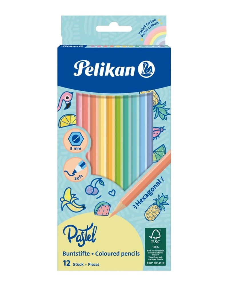 Kredki ołówkowe sześciokątne Pelikan 12 sztuk pastelowe kolory