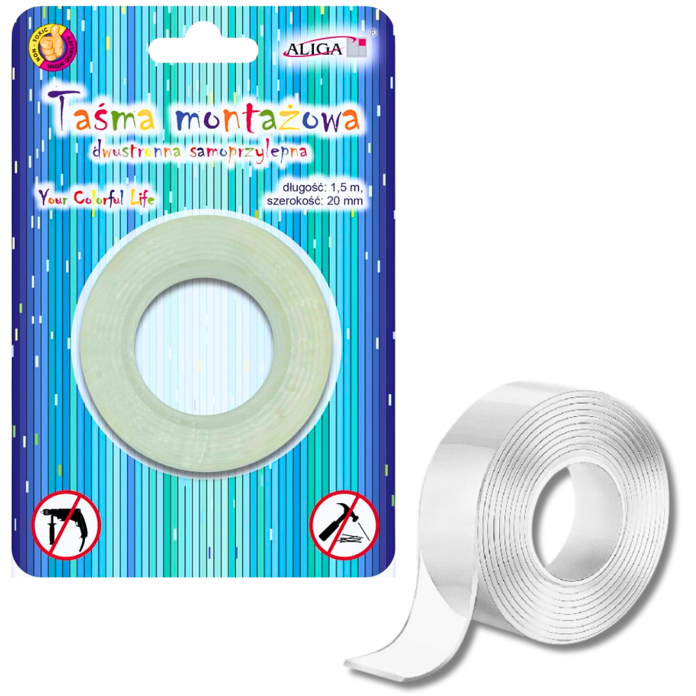 Taśma samoprzylepna przezroczysta dwustronna montażowa Aliga 20mm x 1,5 m.png