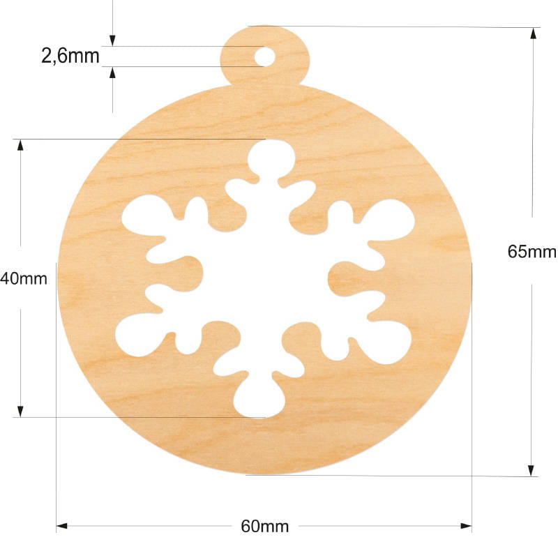 Drewniana ozdoba zawieszka bombka 6 cm Decor - płatek śniegu - 10szt