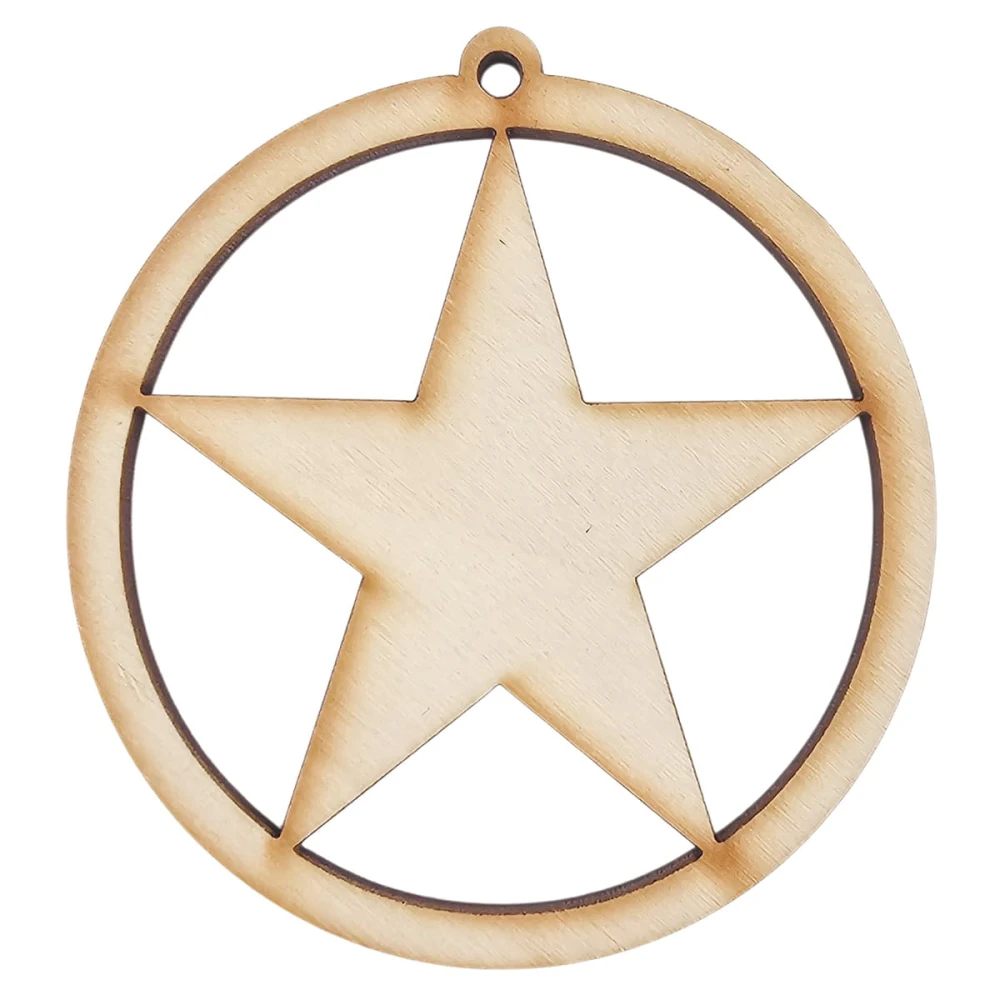 Drewniana ozdoba zawieszka bombka 7 cm Decor - z gwiazdką - 10szt