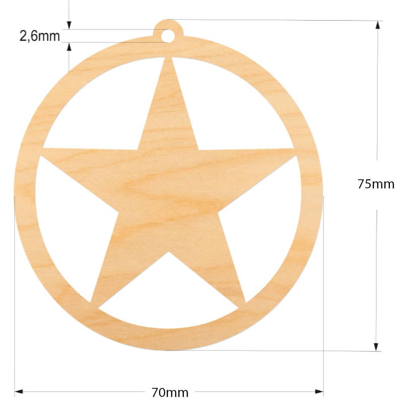 Drewniana ozdoba zawieszka bombka 7 cm Decor - z gwiazdką - 10szt