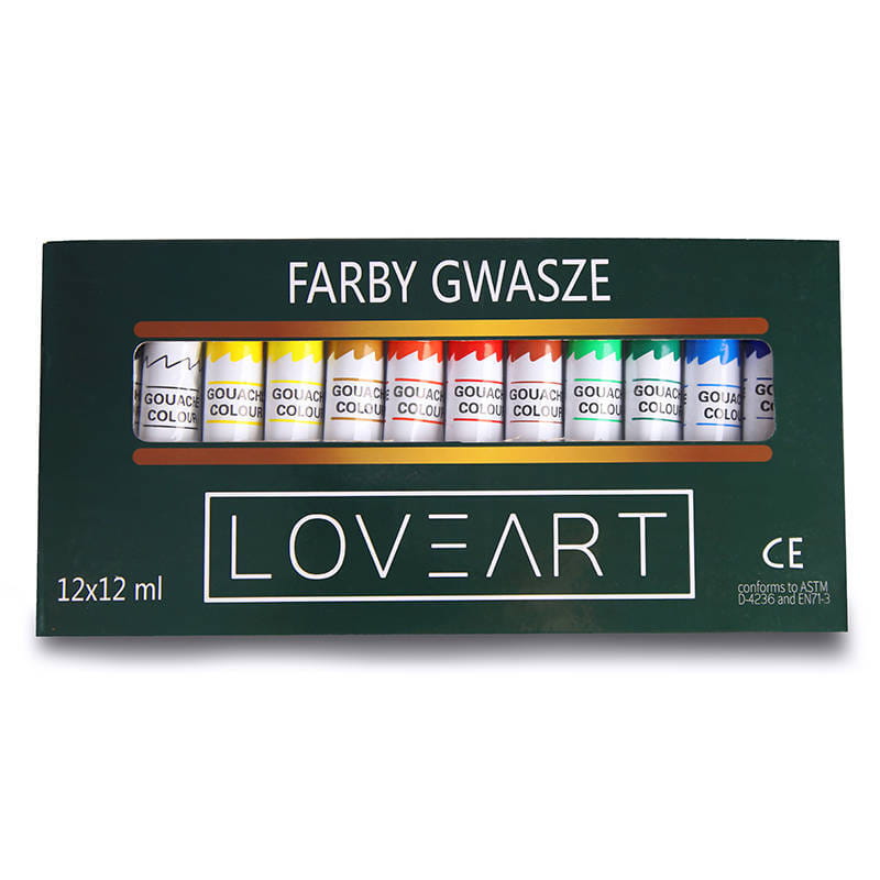 Farby gwasze Loveart 12x12ml gouache Szpachelki malarskie 5 sztuk