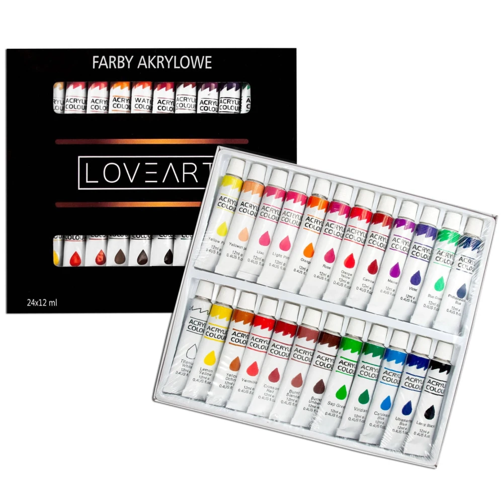 Farby akrylowe Loveart 24x12ml Werniks lakier w sprayu 400ml - połysk