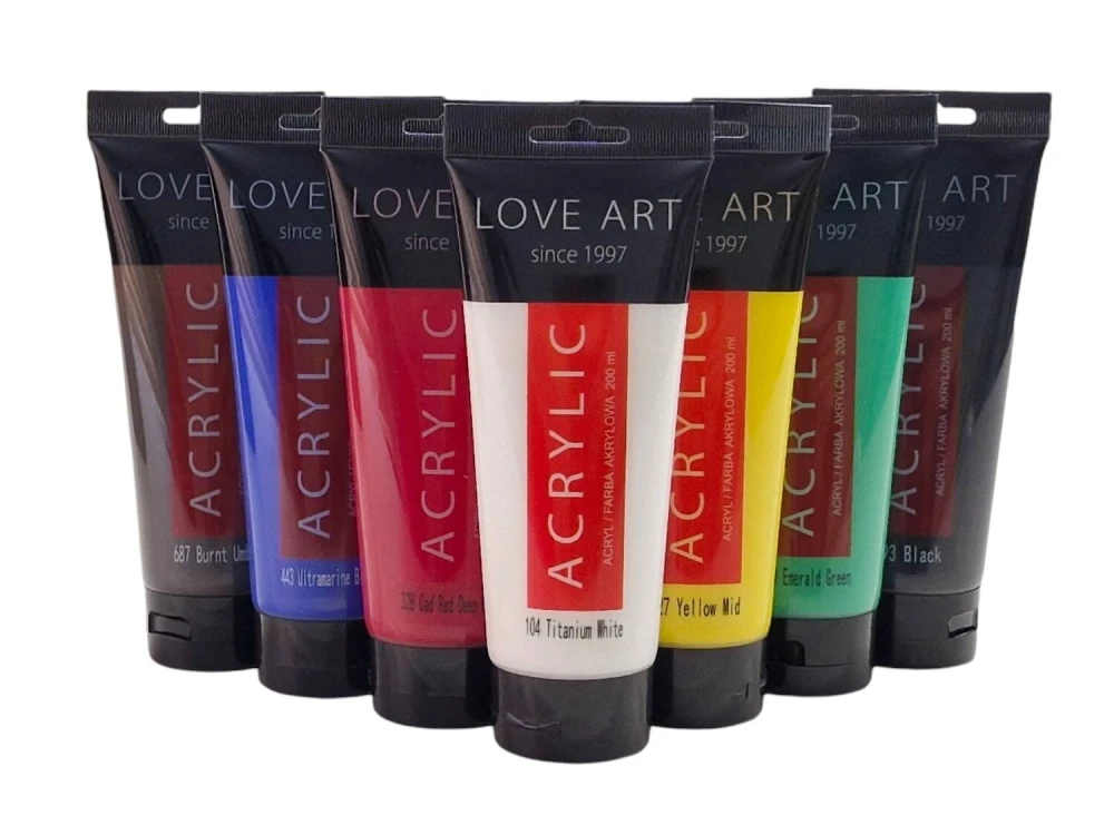 Farby akrylowe LOVEART 200ml - Zestaw 7 kolorów