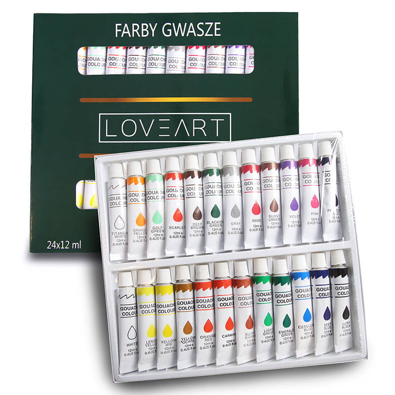 Farby gwasze LOVEART Gouache 24x12ml - Zestaw 24 kompletów