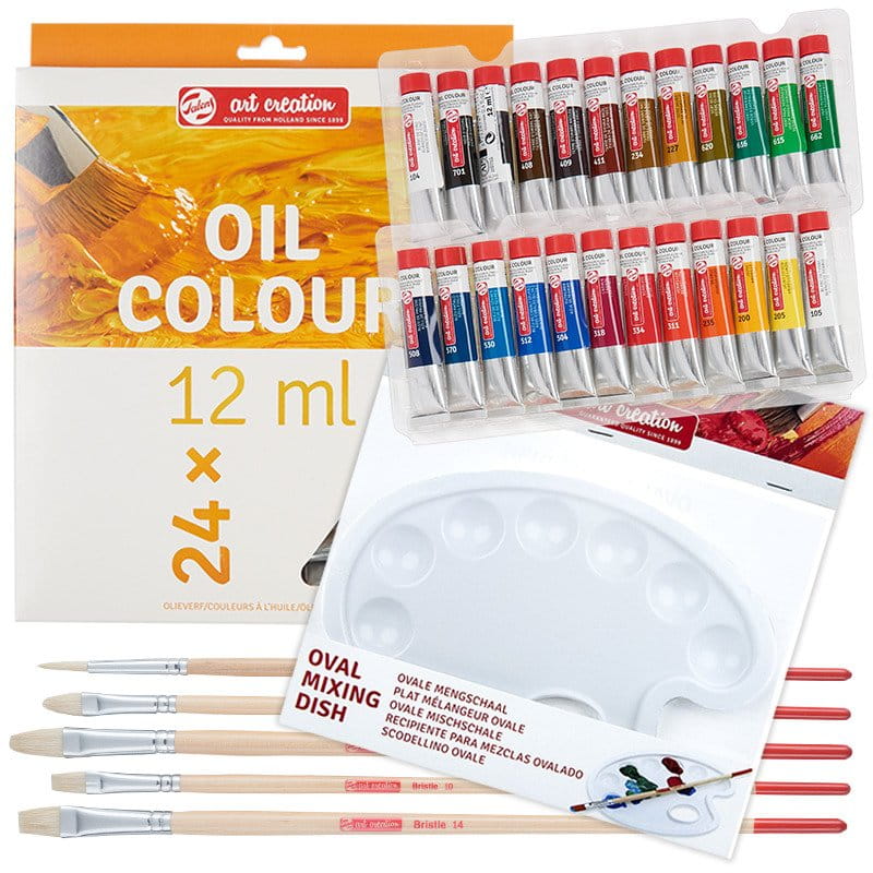 Zestaw farb olejnych Talens 24x12 ml + pędzle + paletka