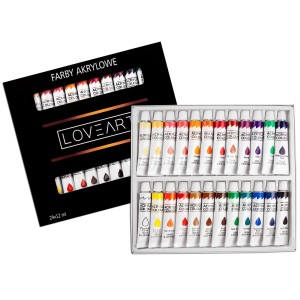Zestaw malarski - farby akrylowe LOVEART 24x12 ml, 15 pędzli, paletka