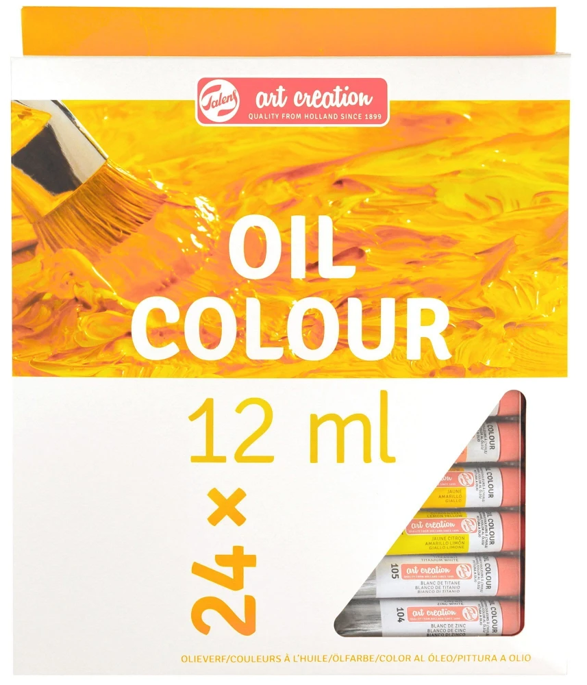Zestaw malarski - farby olejne Talens 24x12 ml, 15 pędzli, paletka