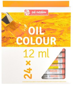 Zestaw malarski - farby olejne Talens 24x12 ml, 15 pędzli, paletka