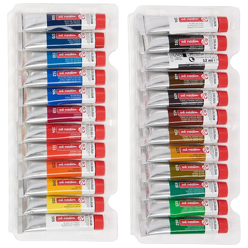 Zestaw malarski - farby olejne Talens 24x12 ml, 15 pędzli, paletka