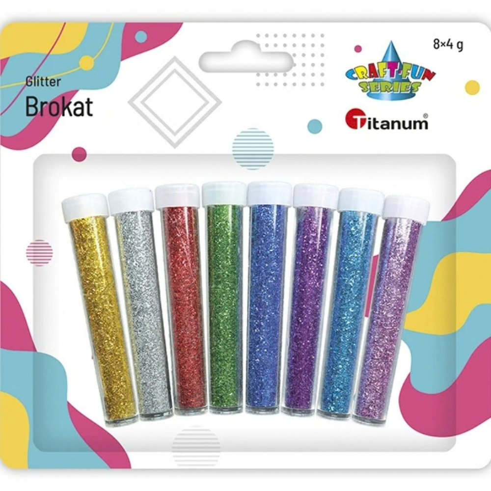 Brokat sypki metaliczny Titanum mix kolorów - 8 fiolek