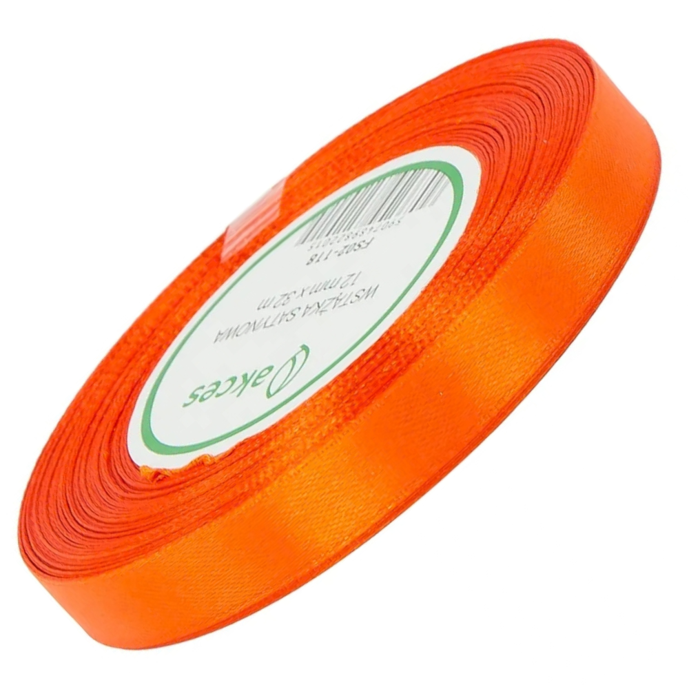 Wstążka satynowa Akces neonowa pomarańczowa 12 mm, 32 m kolor 118 #1