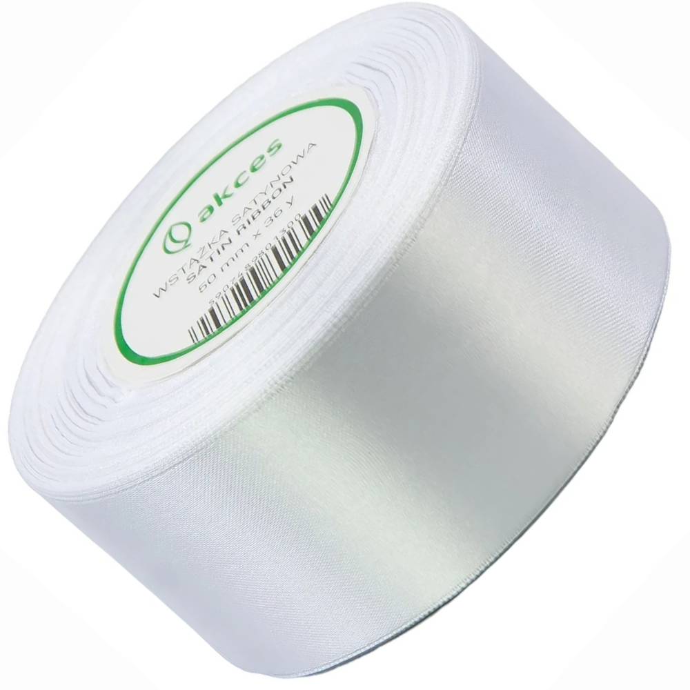 Wstążka satynowa Akces biała 50 mm, 32 m kolor 01 #1