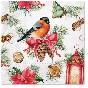 Serwetka do decoupage Paw 33 x 33 cm Świąteczny wzór ptaszek #1