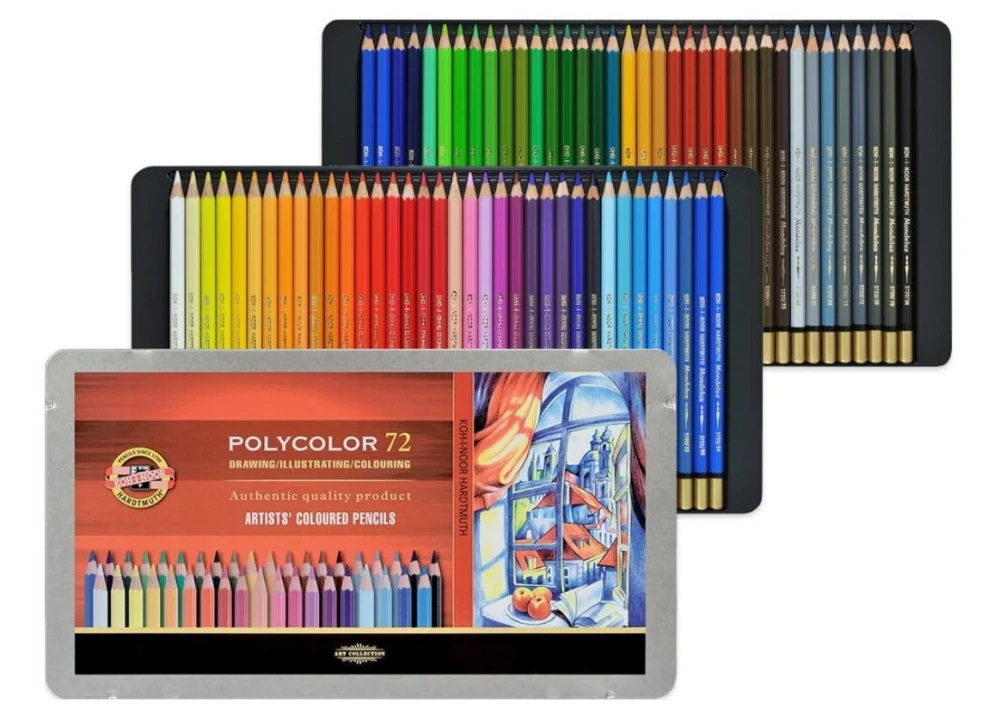 Komplet 72 kredek artystycznych Polycolor kredki wodoodporne Koh-I-Noor w metalowej kasetce #1