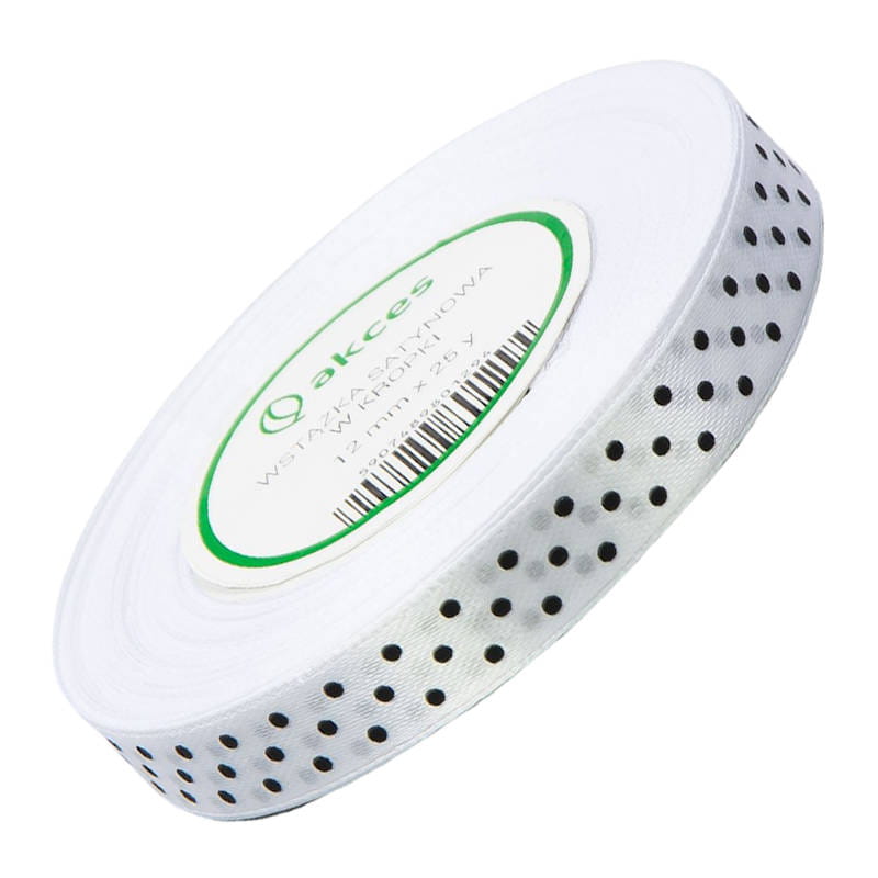 Wstążka satynowa biała w czarne kropki 12mm ok. 23m #1