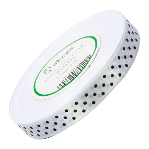 Wstążka satynowa biała w czarne kropki 12mm ok. 23m #1