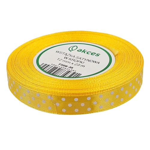  Wstążka satynowa w kropki 12mm 23m żółta #1