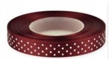 Wstążka satynowa w kropki 12mm 27m - ciemny bordo #1
