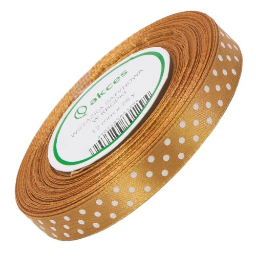 Wstążka satynowa w kropki 12mm ok. 23m - 21 złota #1