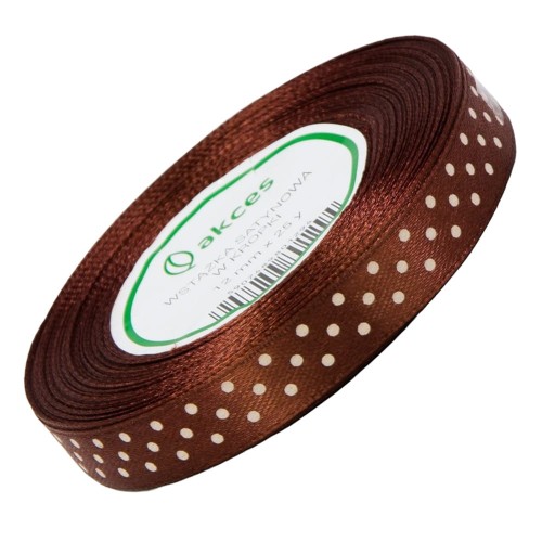 Wstążka satynowa w kropki 12mm 23m - brązowa #1