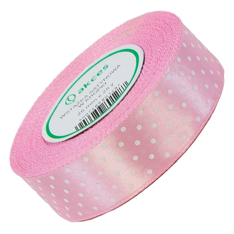 Wstążka satynowa w kropki 25mm 23m - 18 pink #1