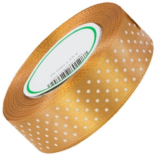 Wstążka satynowa w kropki 25 mm 25 m 21 - złota #1