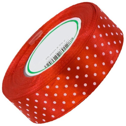 Wstążka satynowa w kropki 25 mm - ok. 23 m - 05 pure red #1