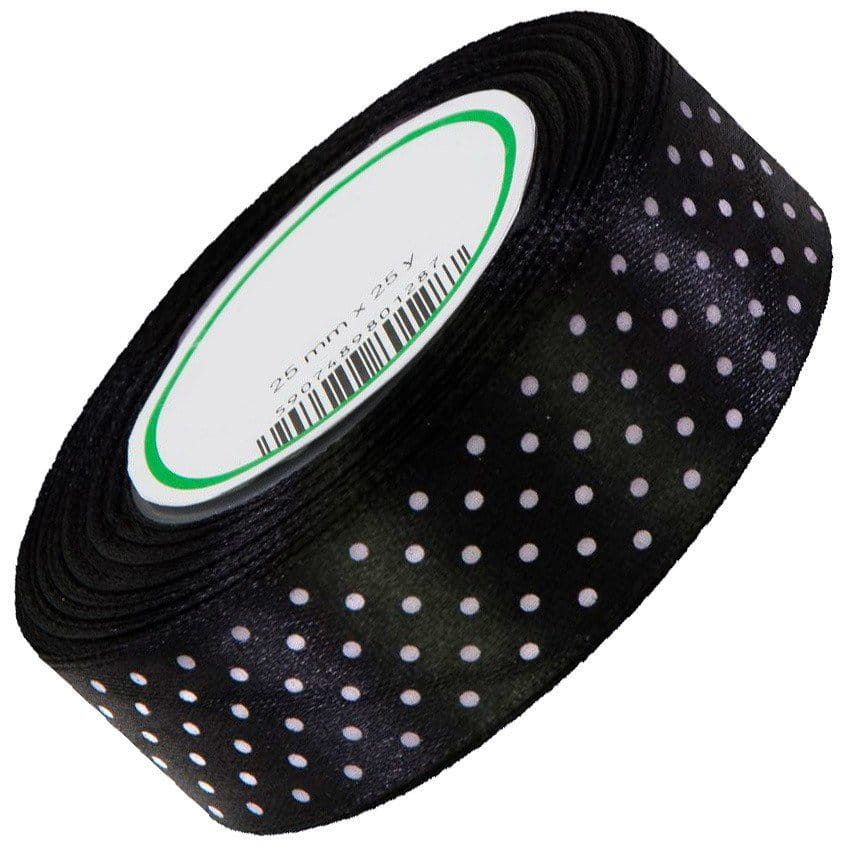 Wstążka satynowa w kropki 25 mm 23 m -  08 czarna #1