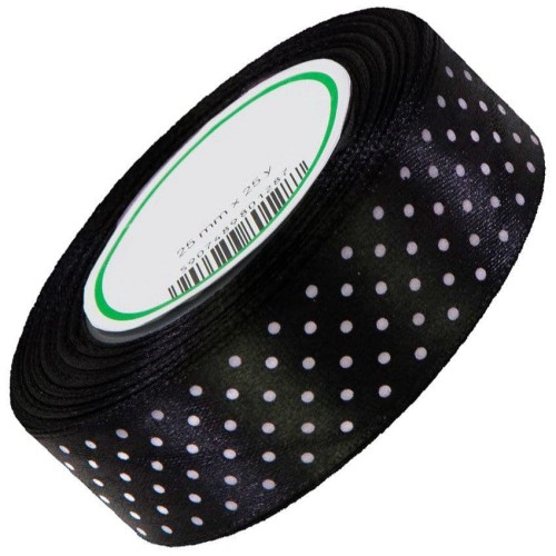 Wstążka satynowa w kropki 25 mm 23 m -  08 czarna #1