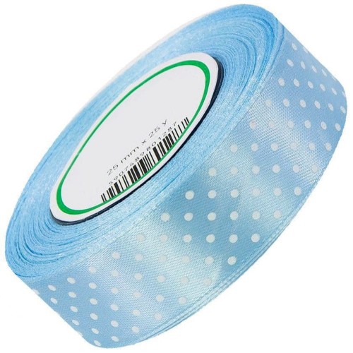 Wstążka satynowa w kropki 25 mm - ok. 23 m - 19 light blue #1