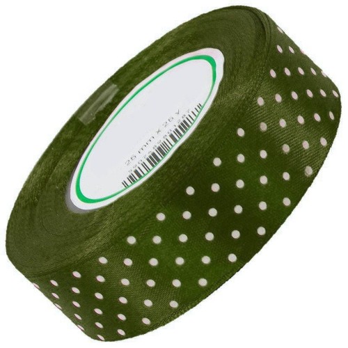 Wstążka satynowa w kropki 25 mm - ok. 23 m - 20 crushed green #1