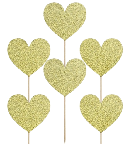 Toppery dekoracje do muffinek złote serca brokatowe 6szt #1