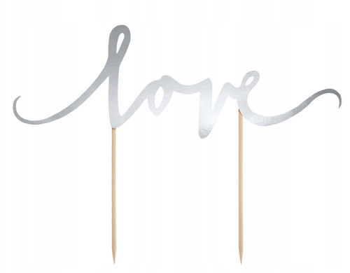 Topper na tort weselny love srebrny 17cm #1