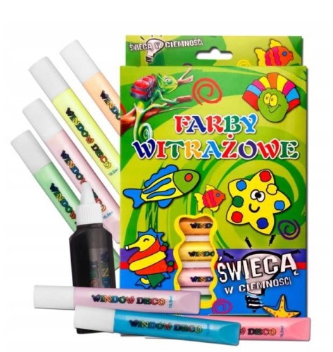 Farby witrażowe do szkła 7 szt. + 1 konturówka świecące 3037 #1