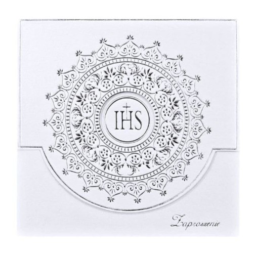 Zaproszenie na komunię srebrne + koperta #1