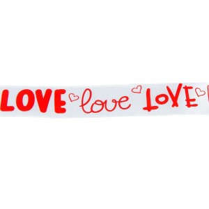 Wstążka satynowa biała 25mm napis LOVE 01 white #2