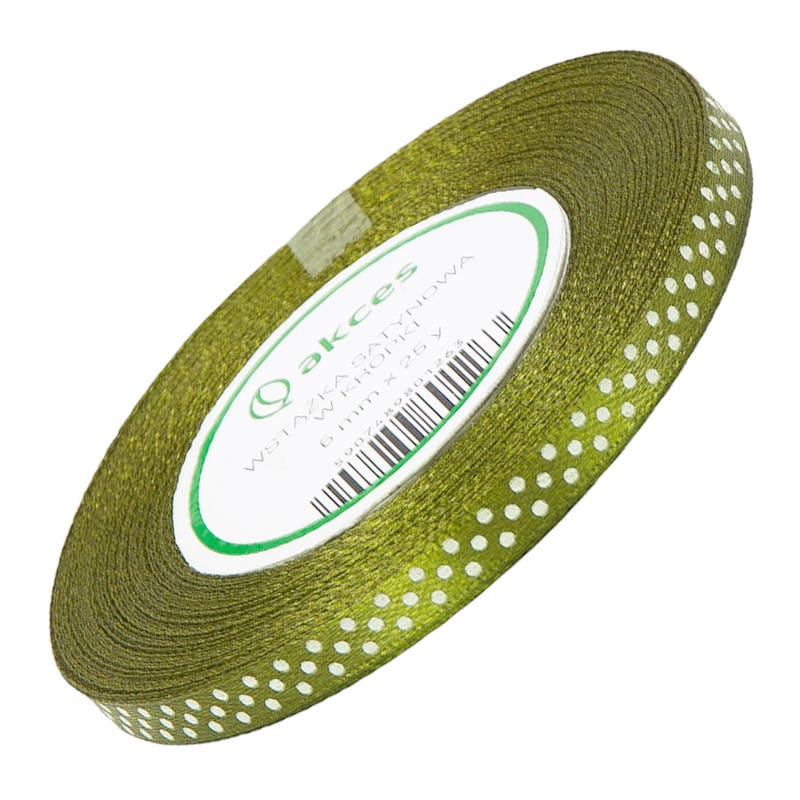 Wstążka satynowa w kropki 6mm 22m - 8020 crushed green #1