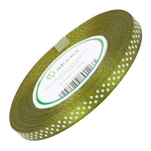 Wstążka satynowa w kropki 6mm 22m - 8020 crushed green #1