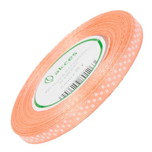 Wstążka satynowa w kropki 6mm 22m - łososiowa #1