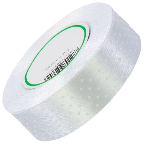 Wstążka w kropki 25 mm 25 m 81 white /w white dots #1
