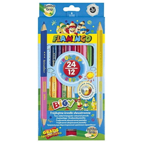 Kredki ołówkowe dwustronne z temperówką Flamingo #1