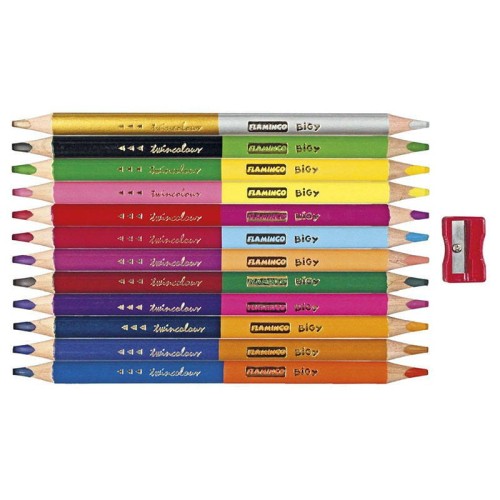 Kredki ołówkowe dwustronne z temperówką Flamingo #2