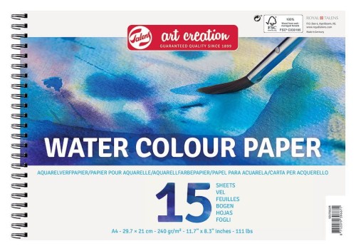 Blok do farb akwarelowych na spirali Talens 240 g - A4, 15 arkuszy #1