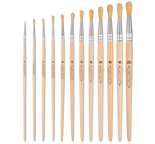 Zestaw pędzli okrągłych szczecinowych LOVEART - 12 sztuk (nr 0-20) #1