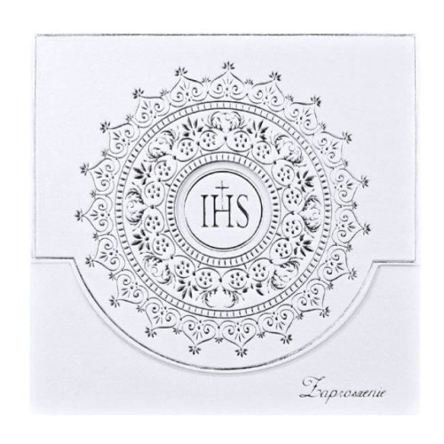 Zaproszenia na komunie  srebrne + koperta - Zestaw 10szt. #1